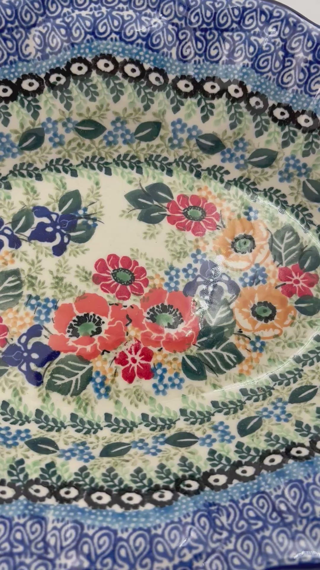 13" Platter with Handles handmade in Poland. Iris Meadow Design