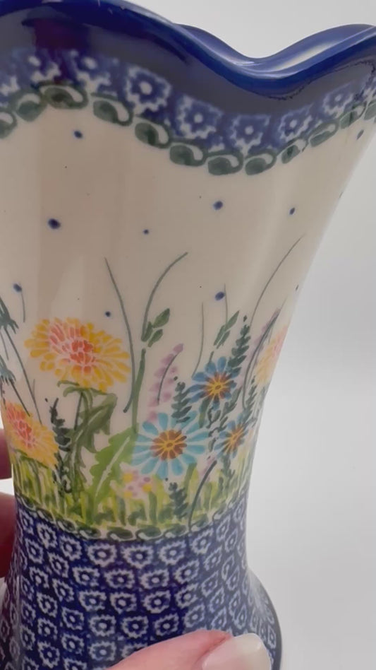 Vase Fala 7”. Handmade Polish pottery.  UNIKAT Songbird Garden