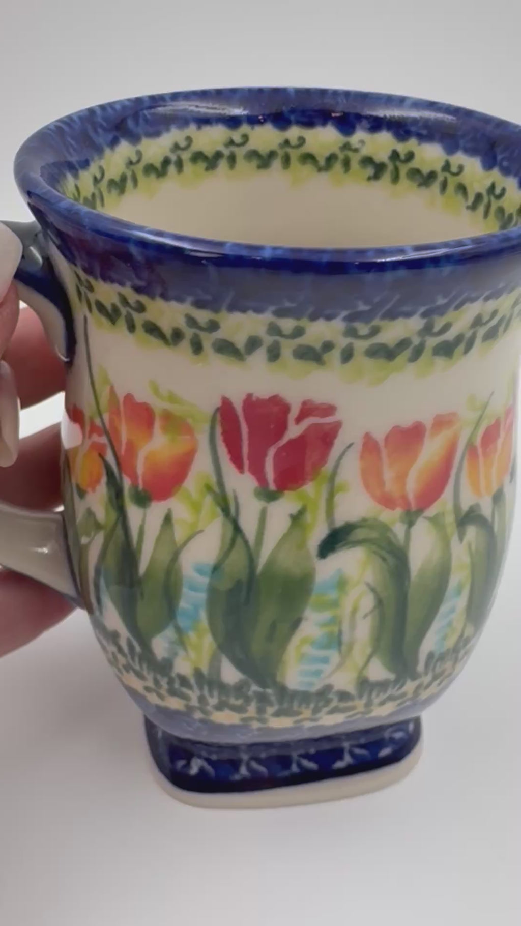 Tulip Mug 10oz. Handcrafted Polish pottery stoneware:  UNIKAT Tulip Fields