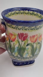 Tulip Mug 10oz. Handcrafted Polish pottery stoneware:  UNIKAT Tulip Fields