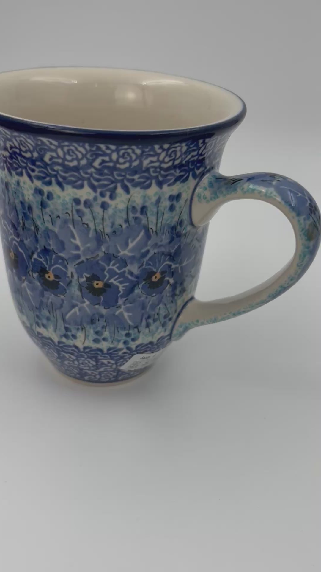 Bistro Mug 17 oz. Handcrafted Polish pottery stoneware:  UNIKAT Deep Winter Design