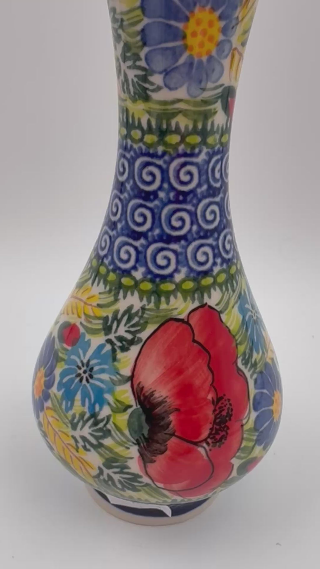 Swirl Vase 6.5”. Handmade Polish pottery.  UNIKAT Garden Poppy