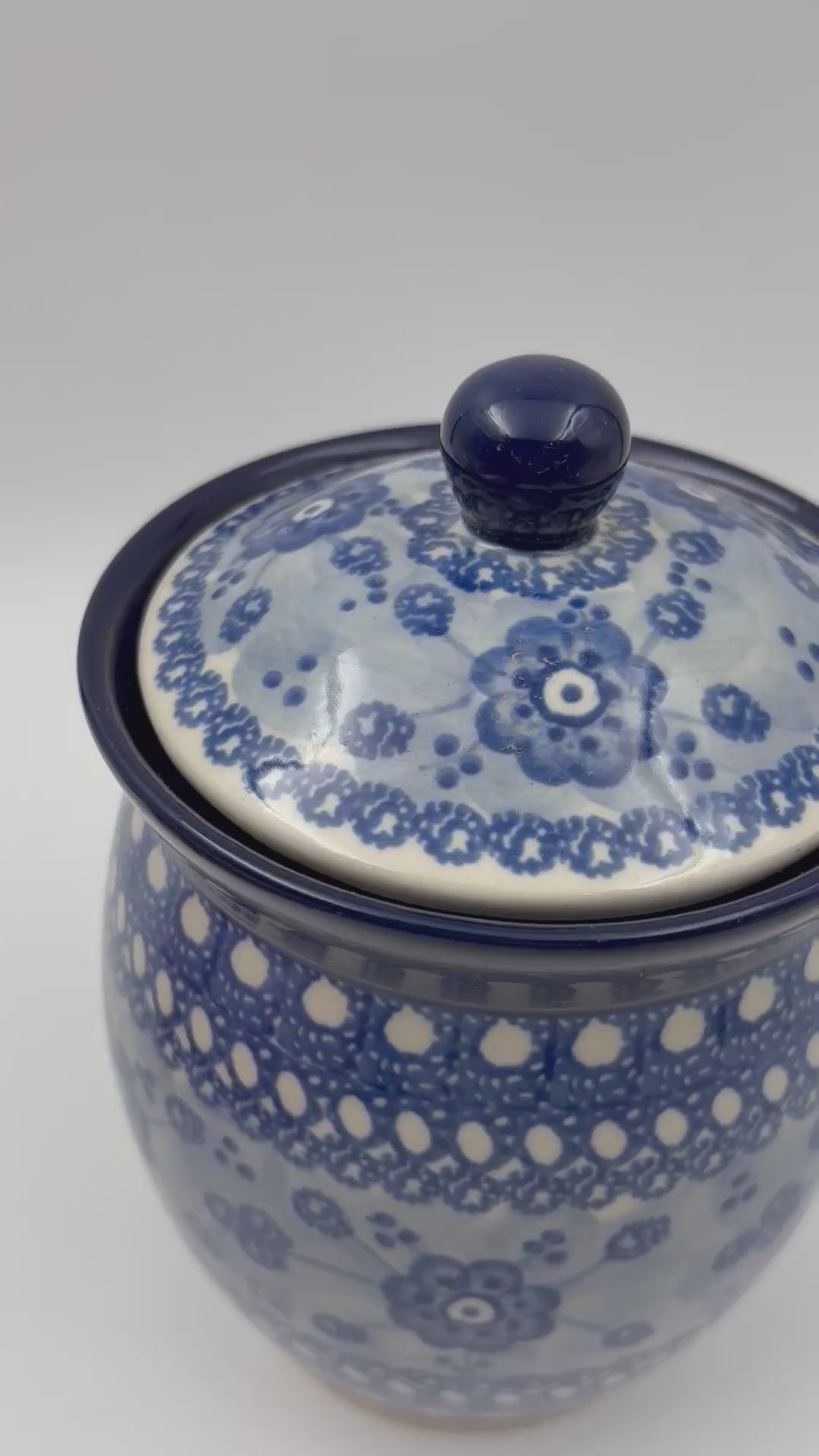 6" Lidded Jar.  Handmade Polish pottery.  UNIKAT Blue Poppy Design