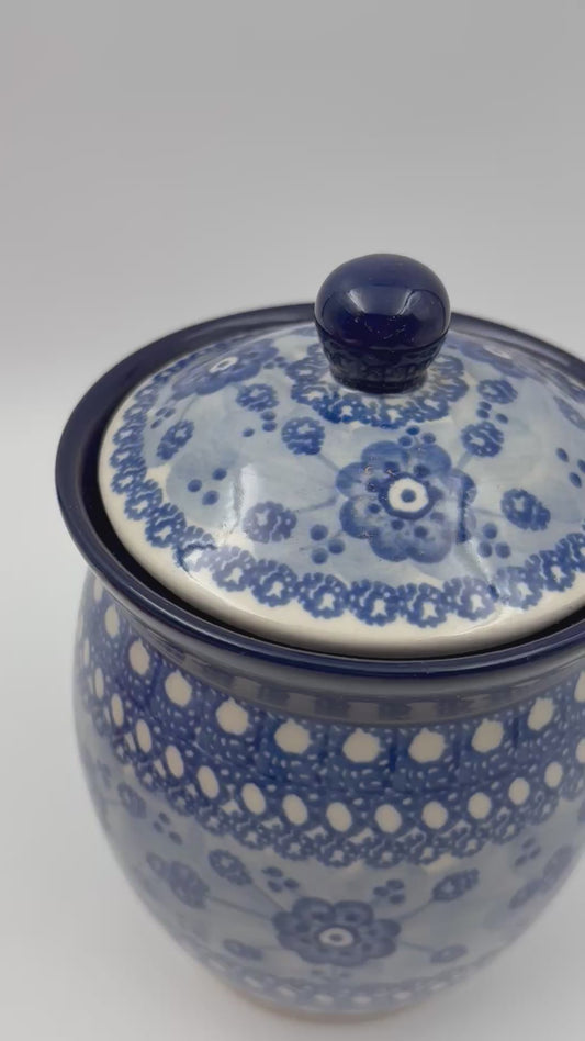 6" Lidded Jar.  Handmade Polish pottery.  UNIKAT Ble Poppy Design