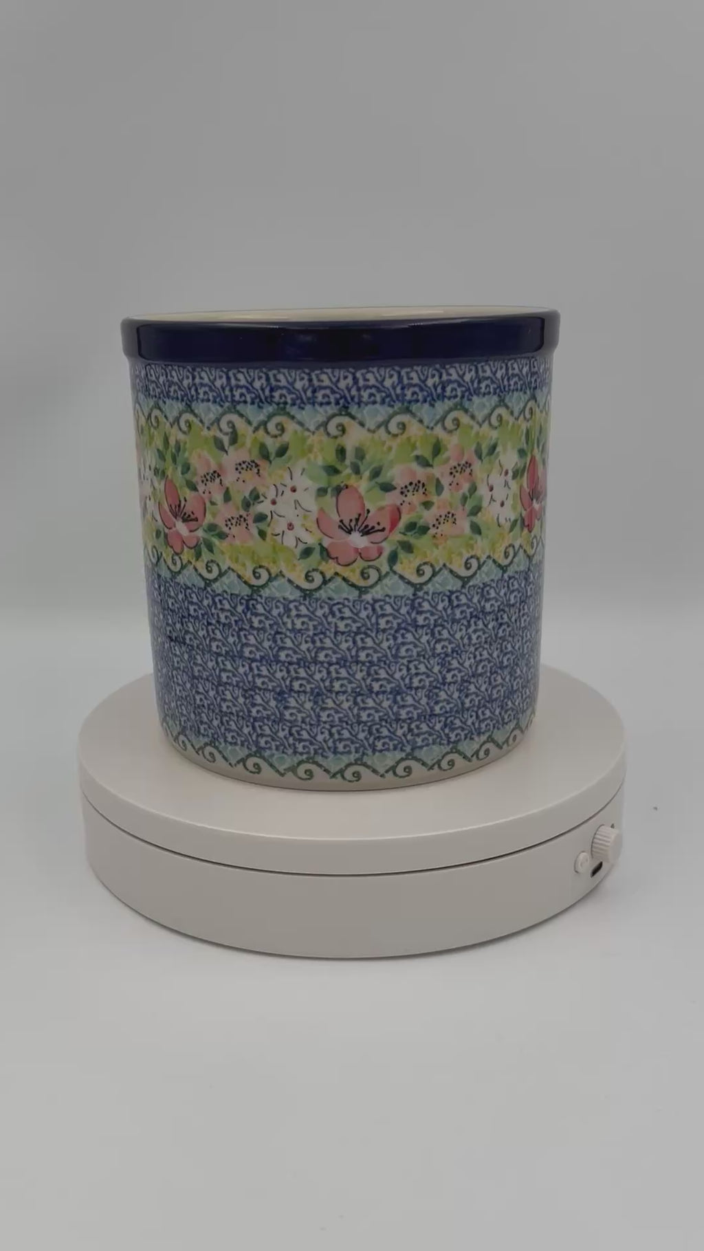 Utensil Jar 6”.  Handmade Polish pottery.  UNIKAT Petal Dance