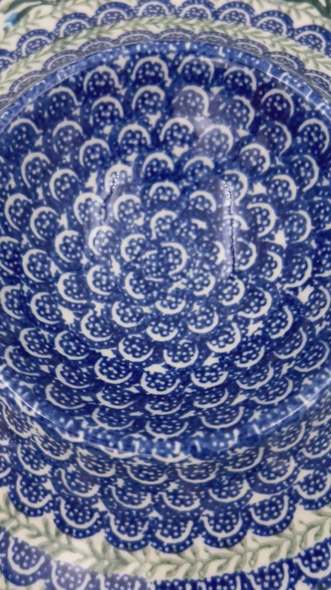 Chip and Dip Platter 12”. Hand crafted Polish pottery stoneware: UNIKAT Feathery Bluebells Design.