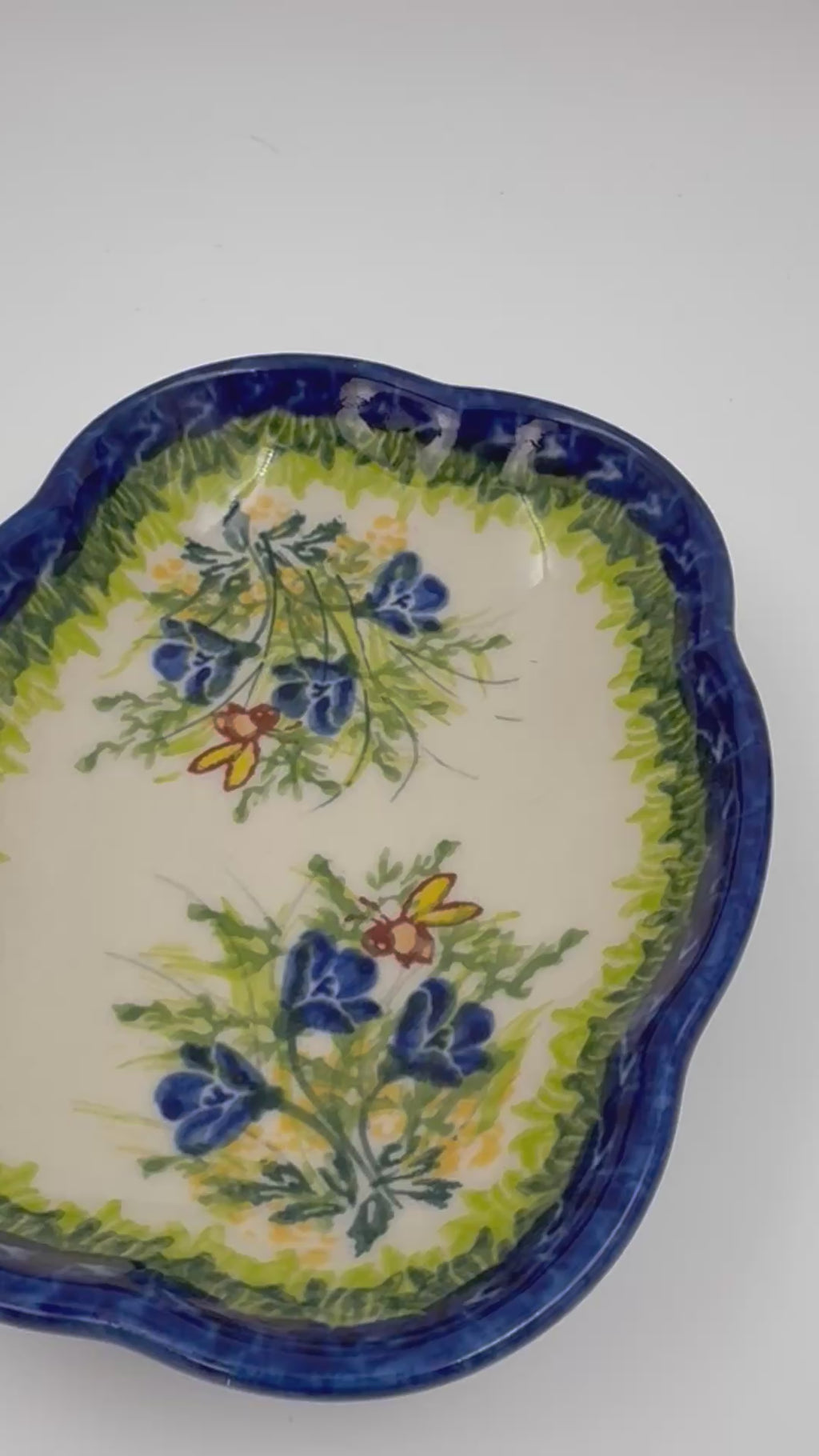 5" Soap Dish.  Handmade Polish pottery.  UNIKAT Bluebell Meadow Design