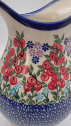 37 oz. Pitcher.  Hand painted Polish pottery stoneware UNIKAT Red Berry
