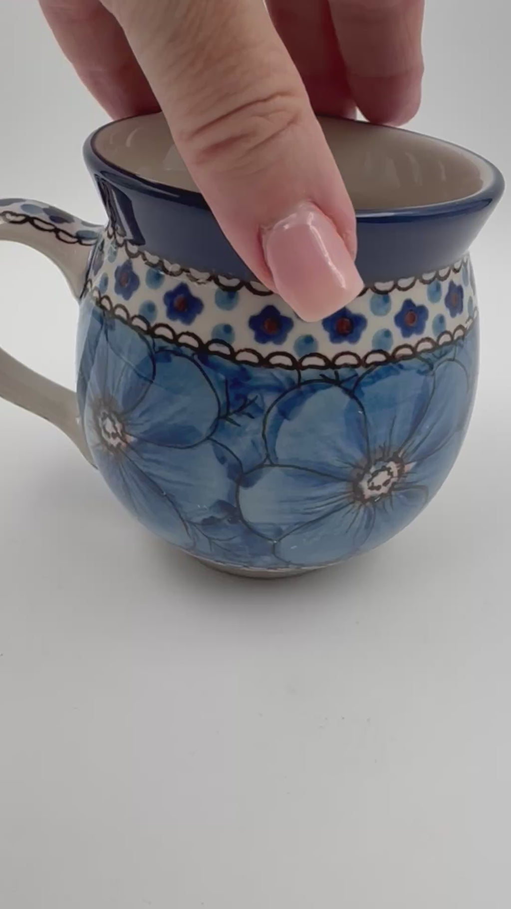 12 oz Bubble Mug. Handcrafted Polish pottery stoneware:  UNIKAT Cobalt Poppies Design