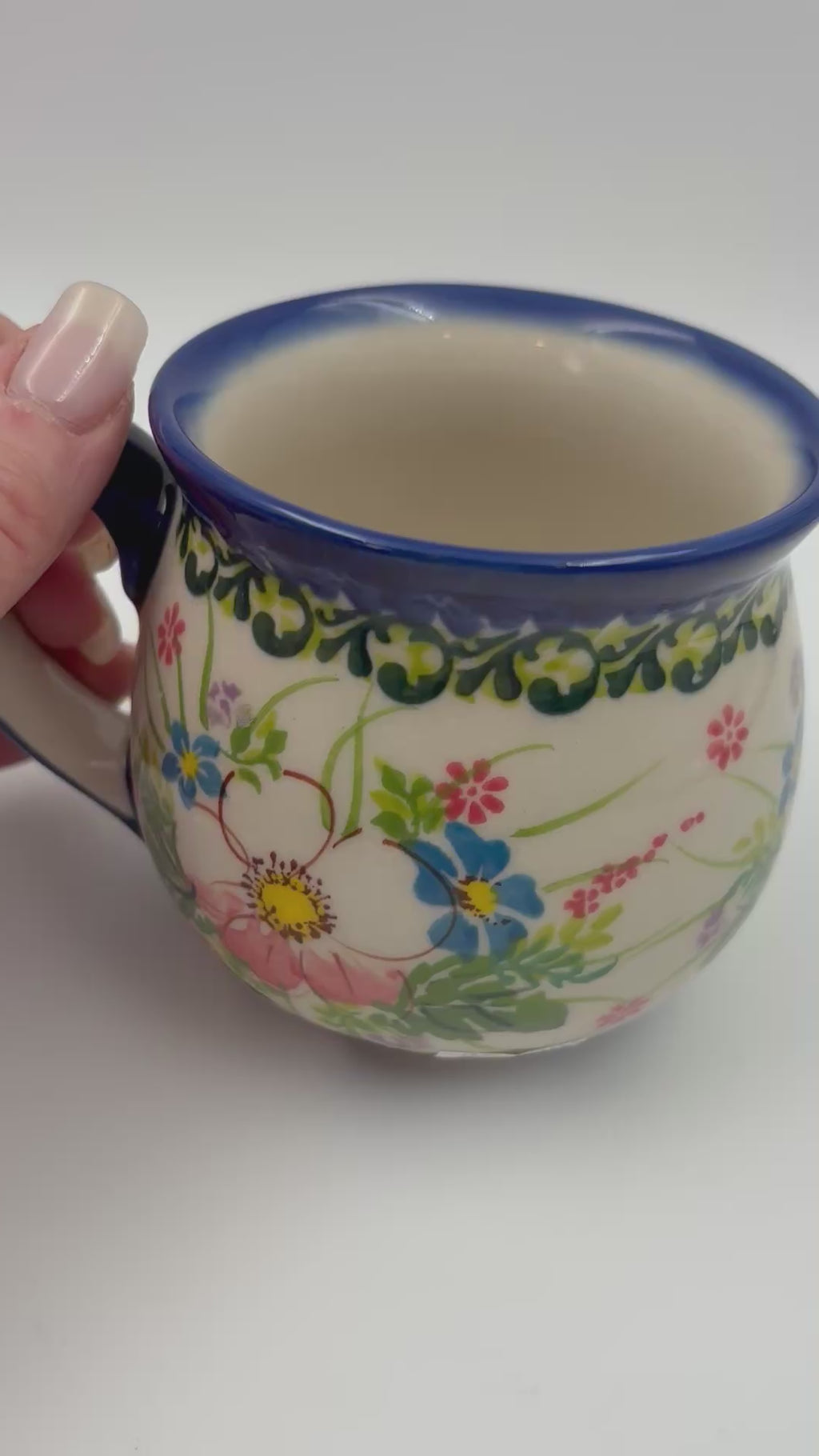 10 oz Bubble Mug. Handcrafted Polish pottery stoneware:  UNIKAT Pink Ruffle