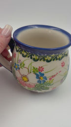 10 oz Bubble Mug. Handcrafted Polish pottery stoneware:  UNIKAT Pink Ruffle